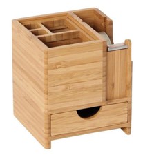 PUDEŁKO NA DŁUGOPISY ze zwijaczem folii samoprzylepnej bambusowy uchwyt na długopisy pudełko na długopisy biurko nowe