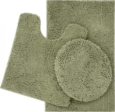 ITSOFT 3pc Non-Slip Shaggy Chenille Bathroom Mat Set, Includes 24 Sage Green 