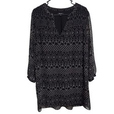 Madewell Shift Dress Size Medium Black Geometric Print Boho Tunic Festival Indie