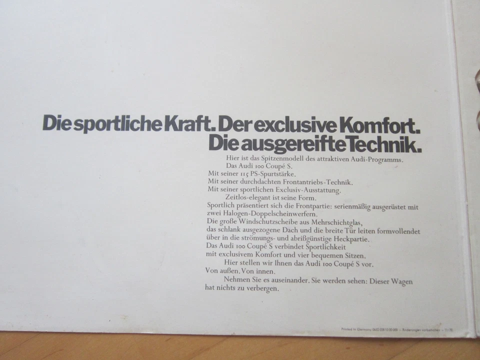 Highlight: Audi 100 Coupe brochure 11/70, 61.3 x 39 cm - Image 3 of 4