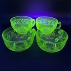Vintage Hazel Atlas Cloverleaf Green Depression Glass Teacups~Set of 4