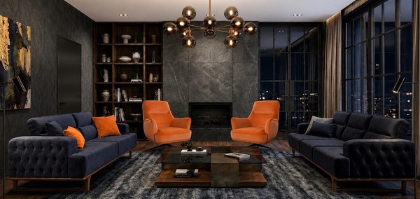 Polstergarnitur 4Sitzer 3Sitzer Sofa Sessel Modern Kissen Dunkelblau-image