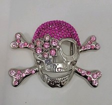 Pirate Skull And Crossbones Belt Buckle Pink Rhinestones Unisex