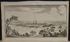 THIONVILLE FRANCE 1654 MATTHÄUS MERIAN UNUSUAL ANTIQUE COPPER ENGRAVED CITY VIEW