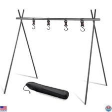Portable Foldable Tripod Camping Rack with 4 Hooks - Lightweight Outdoor Storage