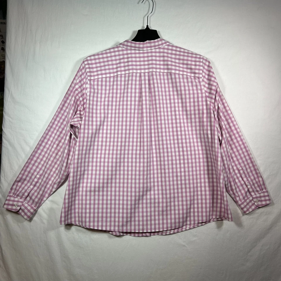 LL Bean Button Up Womens Sz 2XL Wrinke Free Long Sleeve Purple Check - Image 4 of 4