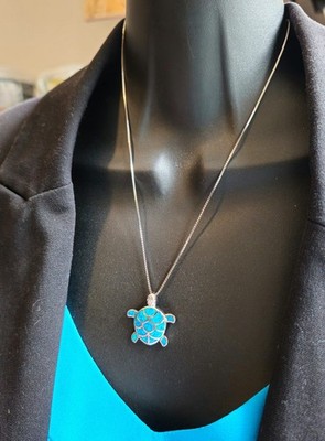 fire opal necklace pendant gems silver plate jewelry petite Marine Sea Turtle