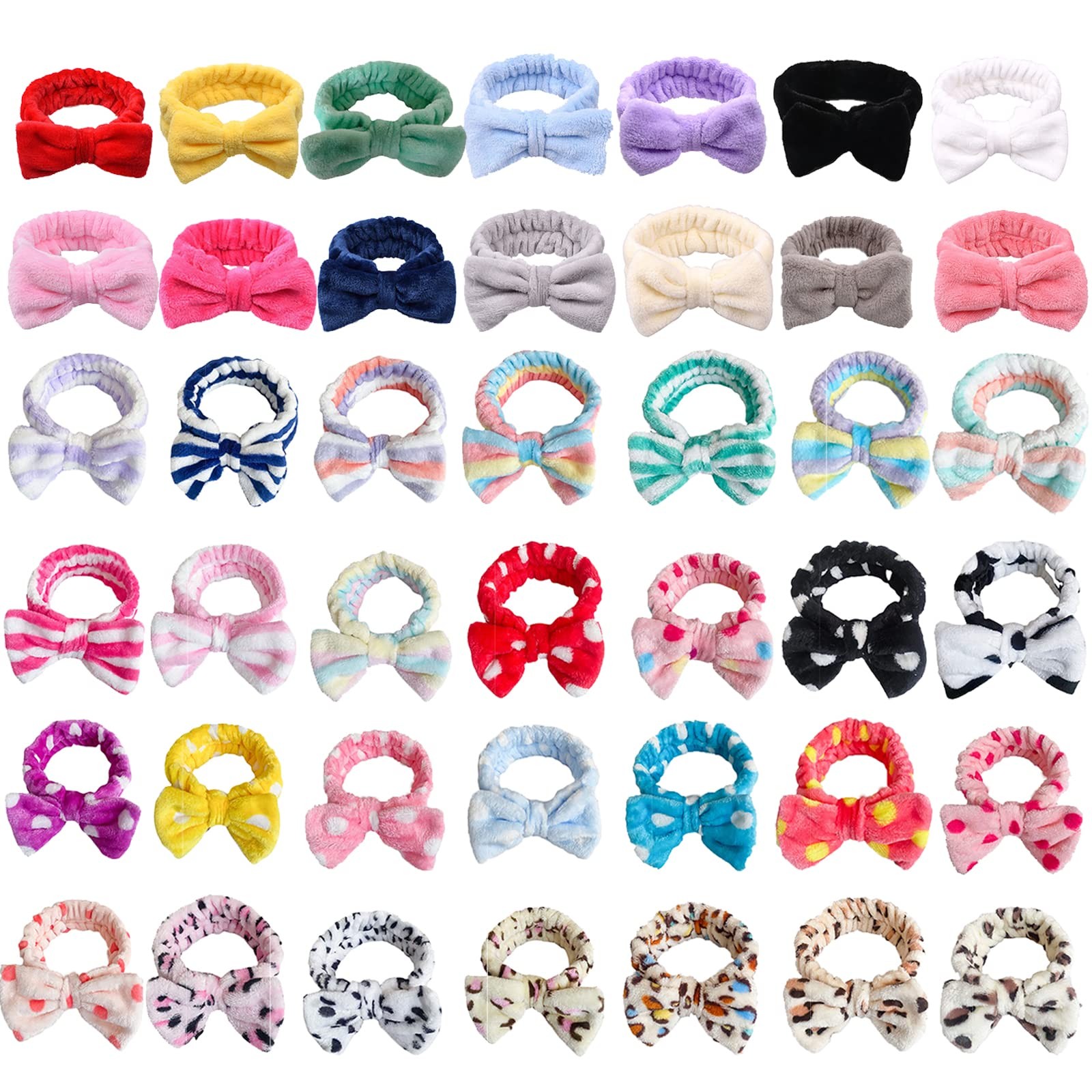 Cute Fluffy Bow Headbands for Women - 42 Pcs Adjustable Spa Headbands