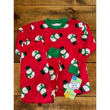 NEW Sara  s Prints Kids Red Green Snowman 2 Piece Pajama Set Flame Resistant sz 5