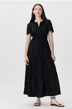 Quince 100% European Linen Tiered Maxi Dress Black Prairie Minimalist Sz L NWT