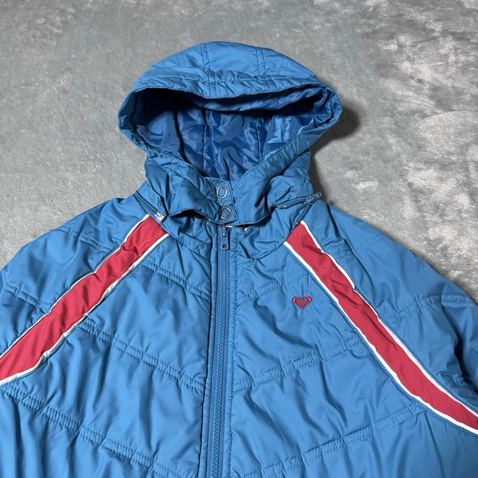 Jaqueta Roxy Feminina Vintage Grande Com Capuz Bufante Vermelho/Azul Y2K Esqui Ao Ar Livre Casual - Imagem 2 de 4