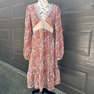 HALLHUBER Philosophy Dress Paisley Chiffon Boho Size 38 / 8 Satin Empire Waist