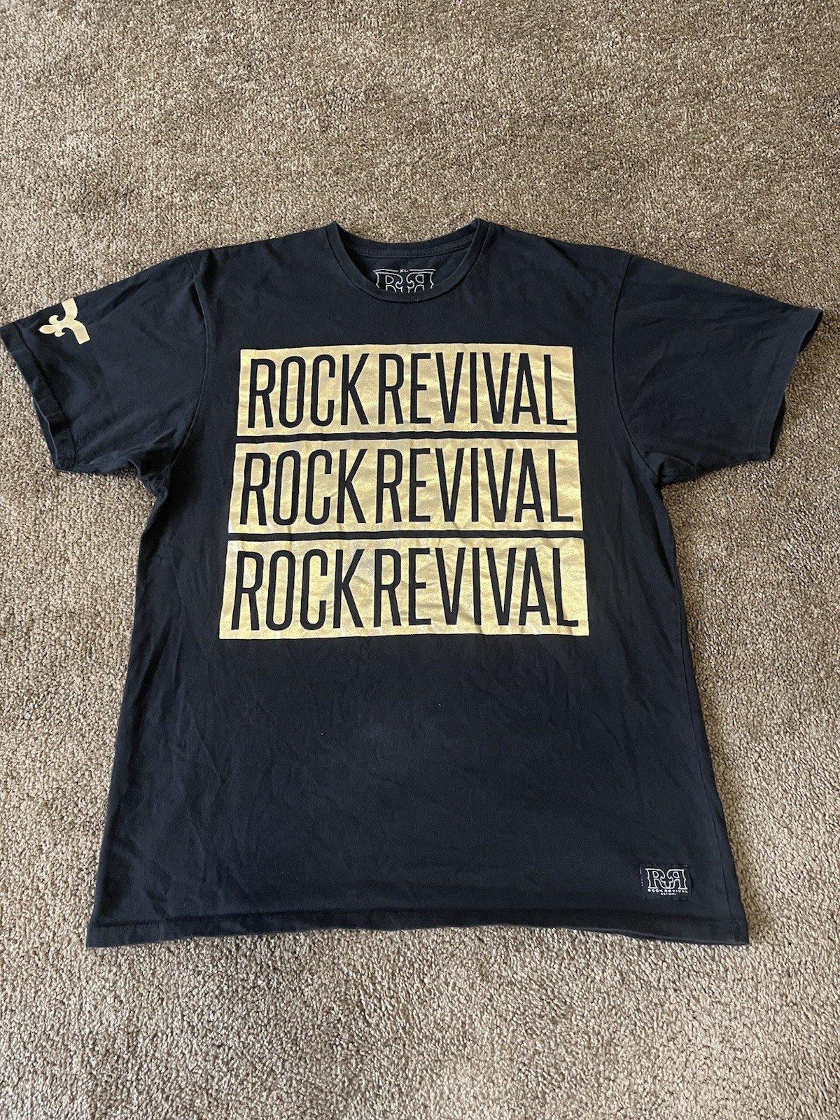 Rock Revival Black Gold Logo Graphic Tee Men’s XLarge Short Sleeve Shirt