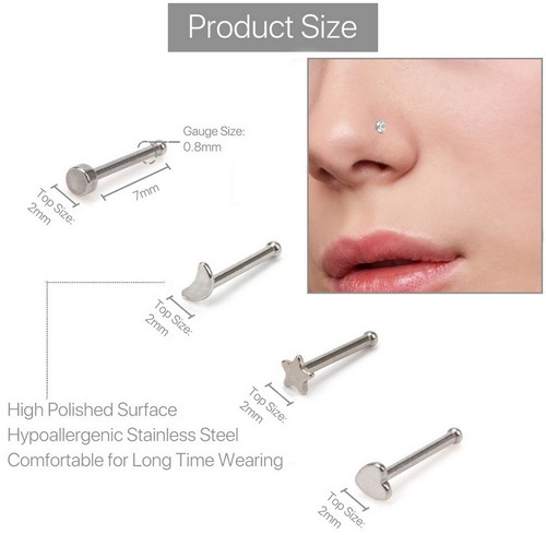 20 Teile Nasenstecker Set 316L Edelstahl Edelstein Pin Ohrstecker Creolen Körperschmuck - Bild 3 von 12