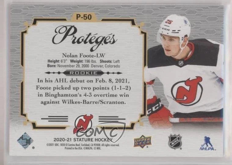 2020-21 Upper Deck Stature Proteges Nolan Foote #P-50 Rookie RC - Image 2 of 2