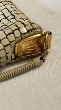 Silver Mesh Metal Women's Shoulder Bag with Gold Hardware and Beige Strap