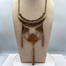 Vintage Gold-Tone Geometric Link Chain Tassel Necklace