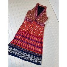 NWT Laundry by Shelli Segal Pop Orange Multi Cinched Mini Halter Dress Size 6