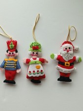 Vintage Bucilla Felt  Sequin Santa and Mrs. Claus  Soldier Christmas Ornaments