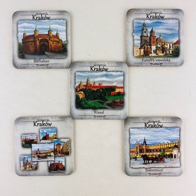Krakow Poland Sightseeing 5 Piece Coaster Set