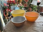 Vintage PYREX Mixing Nesting  Bowls 401 402 403 Btown Orange Yellow