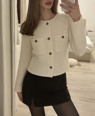 Massimo Dutti Elegante Jacke Damen Gr. 34 Creme Beige