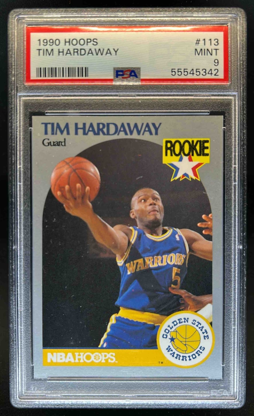 1990-91 Hoops Tim Hardaway Rookie UER RC #113 Warriors PSA 9