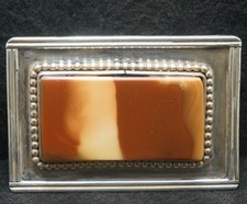 XD09139 VINTAGE 1970s BROWN STONE UNISEX ARTWORK FASHION SILVER BELT BUCKLE