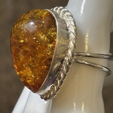 Huge High Dome Cognac Baltic Amber Ring Sterling Silver 925 Artisan Modernist