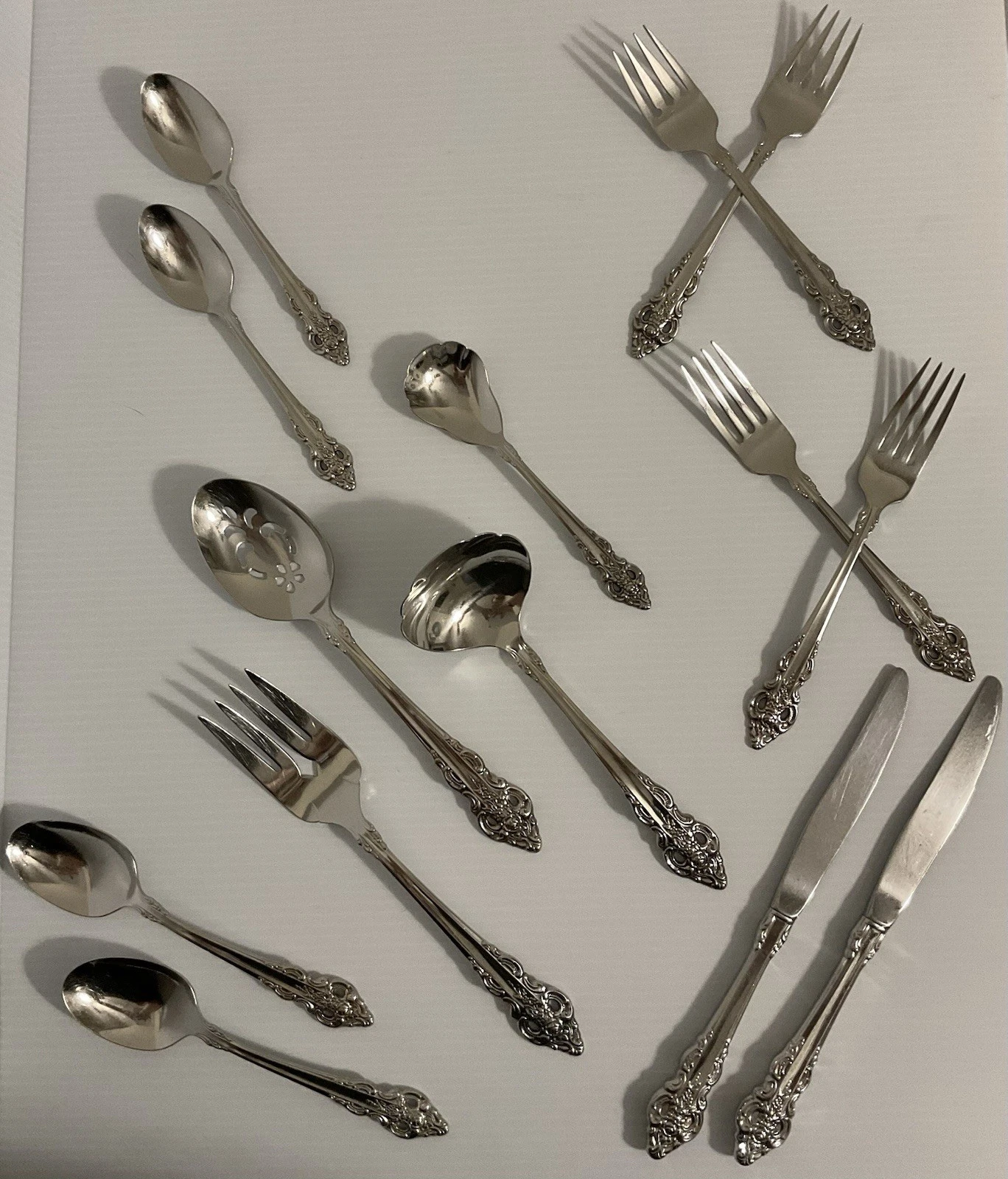 47 pcs Oneida Community Northland Heavy Stainless Flatware Scroll Floral