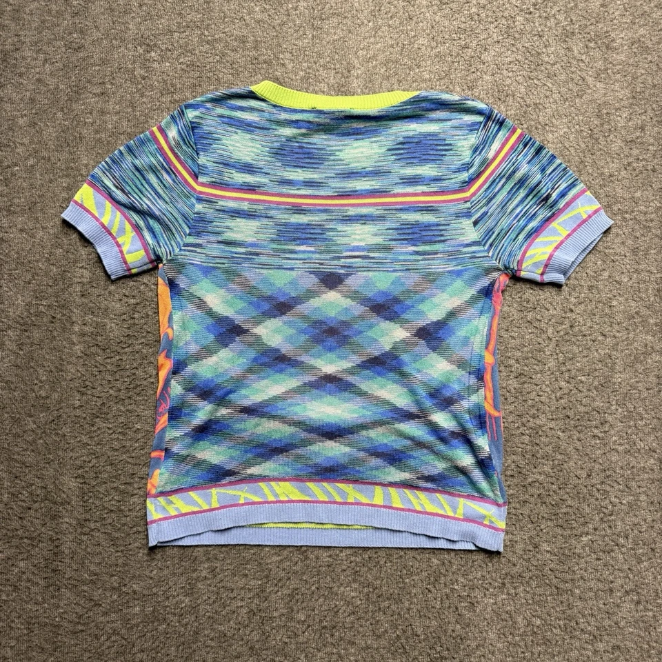 Desigual Short Sleeve Shirt Womens Large Blue Vibrant Floral Bird Lightweight - Image 3 of 4