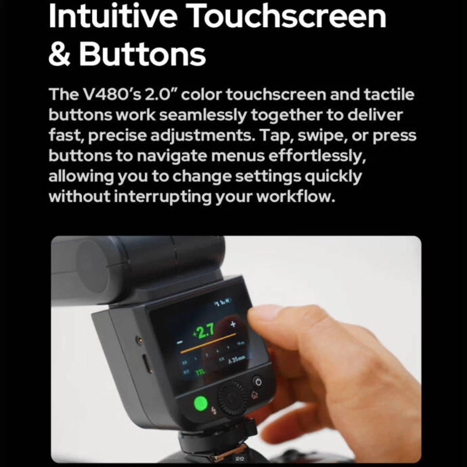 Godox V480 C/N/S/F/O TTL Flash HSS Touchscreen for Canon/Sony/Nikon/Fuji Cameras - Image 2 of 4
