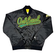 Vtg Rare Oakland Athletics A’s Blackout Starter Satin Bomber Jacket Mens Large