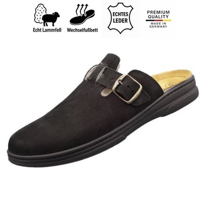 Algemare Herren Clog 8748 Lammfell Nubukleder Hausschuhe Made in Germany 40 47