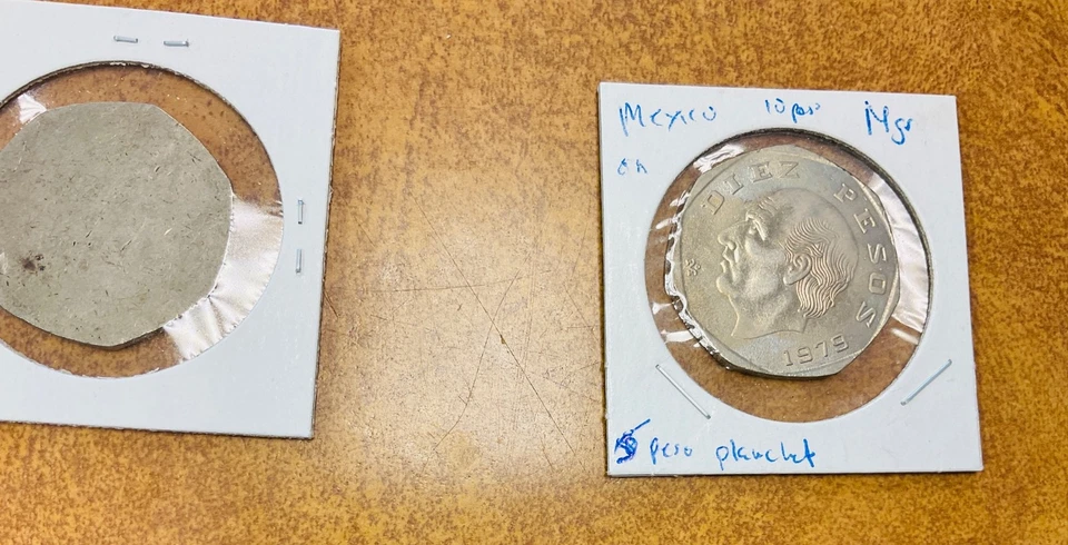 México 3 monedas error acuñación equivocadas o planchet en blanco 1979 10 pesos sobre 5 pesos. Foto 2 de 4