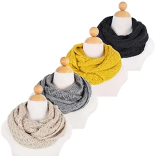 Solid Color Winter Cross Diamond Knit Infinity Loop Circle Scarf - Diff Colors