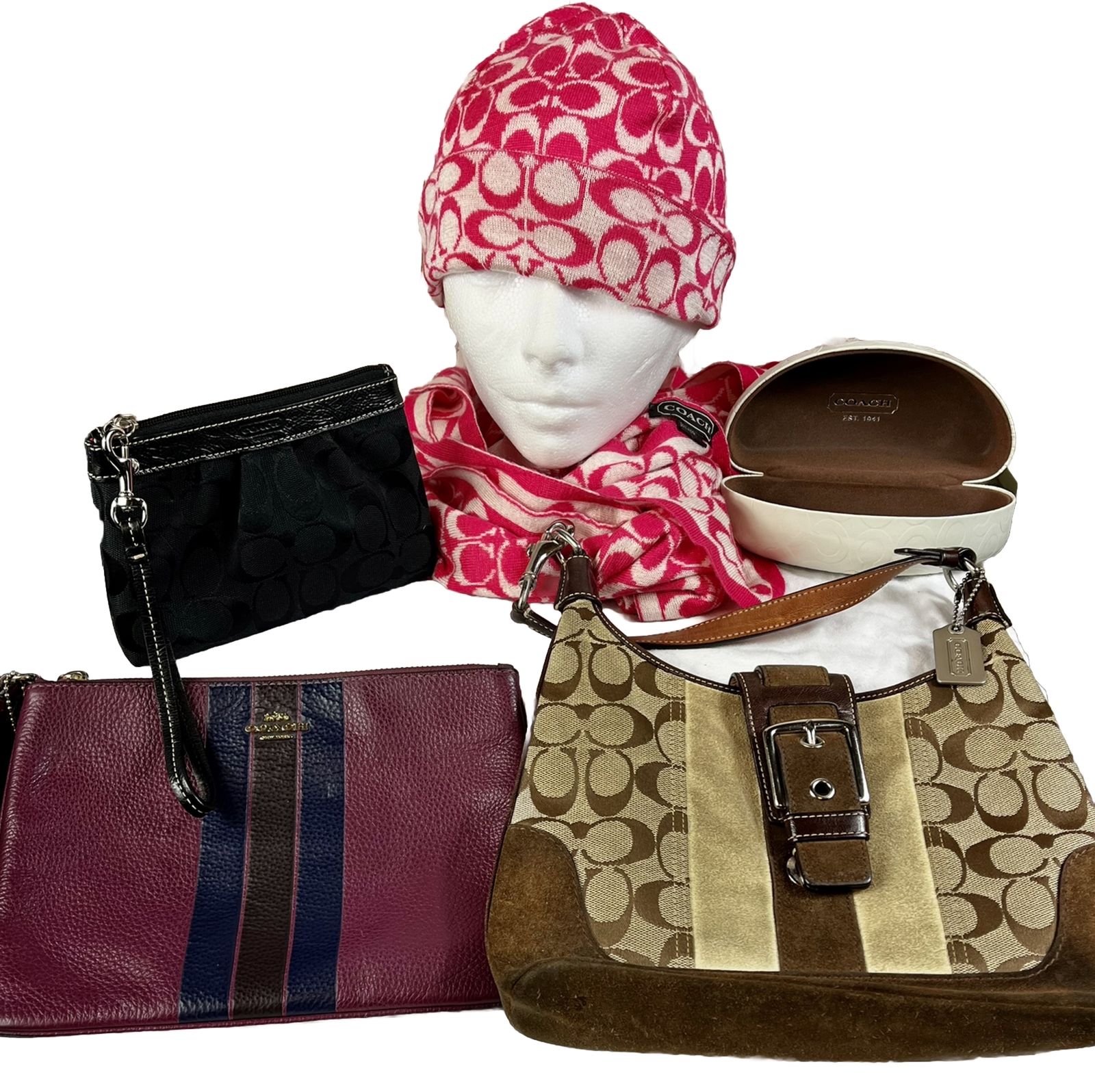 Authentic COACH 6 Piece Assorted Accessory LOT Handbags Scarf Wristlet Beanie-image