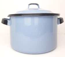 Vintage Periwinkle BLUE Enameled 5" DEEP with LID 8" WIDE Stock POT 2-Piece VTG