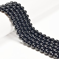2.0mm Hole Black Tourmaline Smooth Round Beads 6mm 8mm 10mm 15.5" Strand