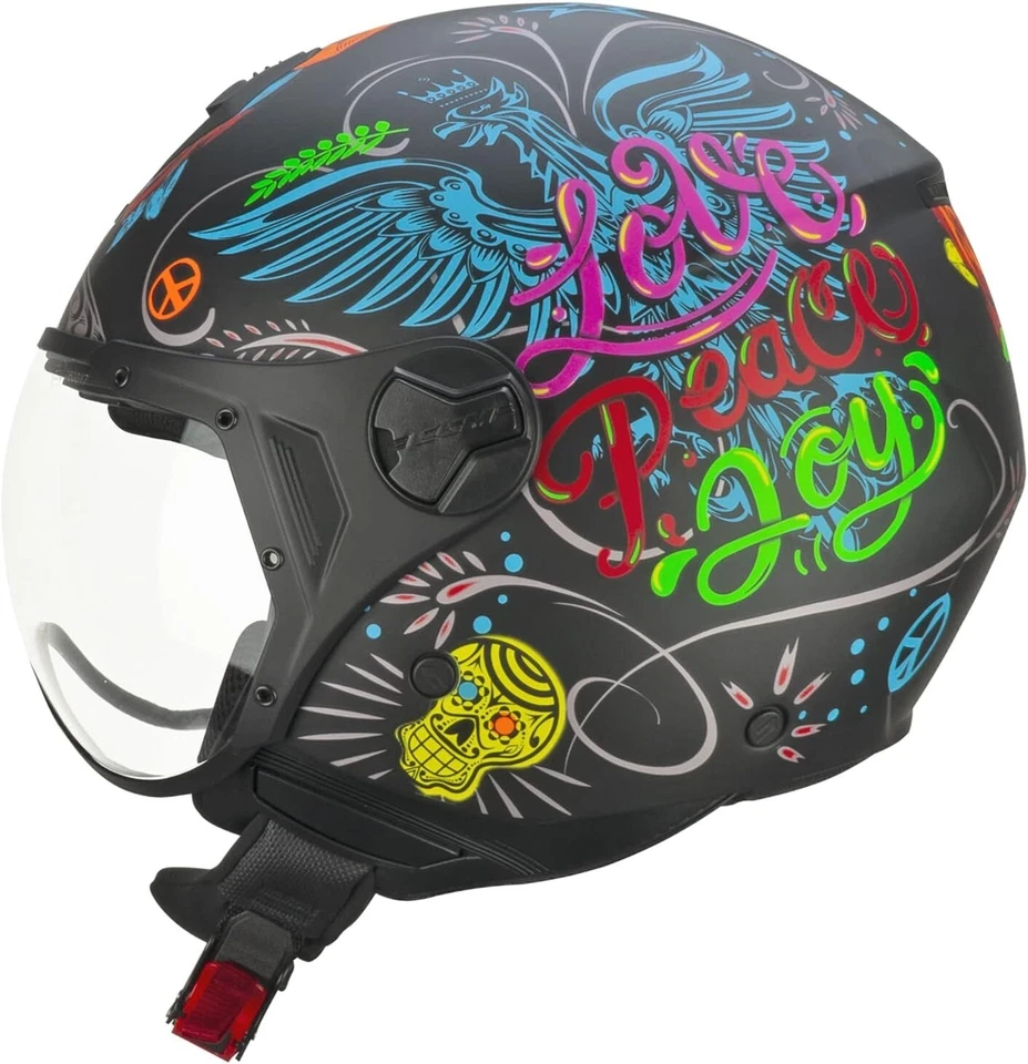 NEW CGM Casco open face, 167S FLO JOY Nero Azzurro Verde opaco sagomata - Immagine 4 di 4