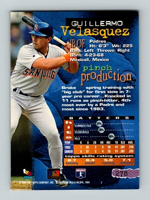 1994 Stadium Club Baseball #278 Guillermo Velasquez Padres | eBay