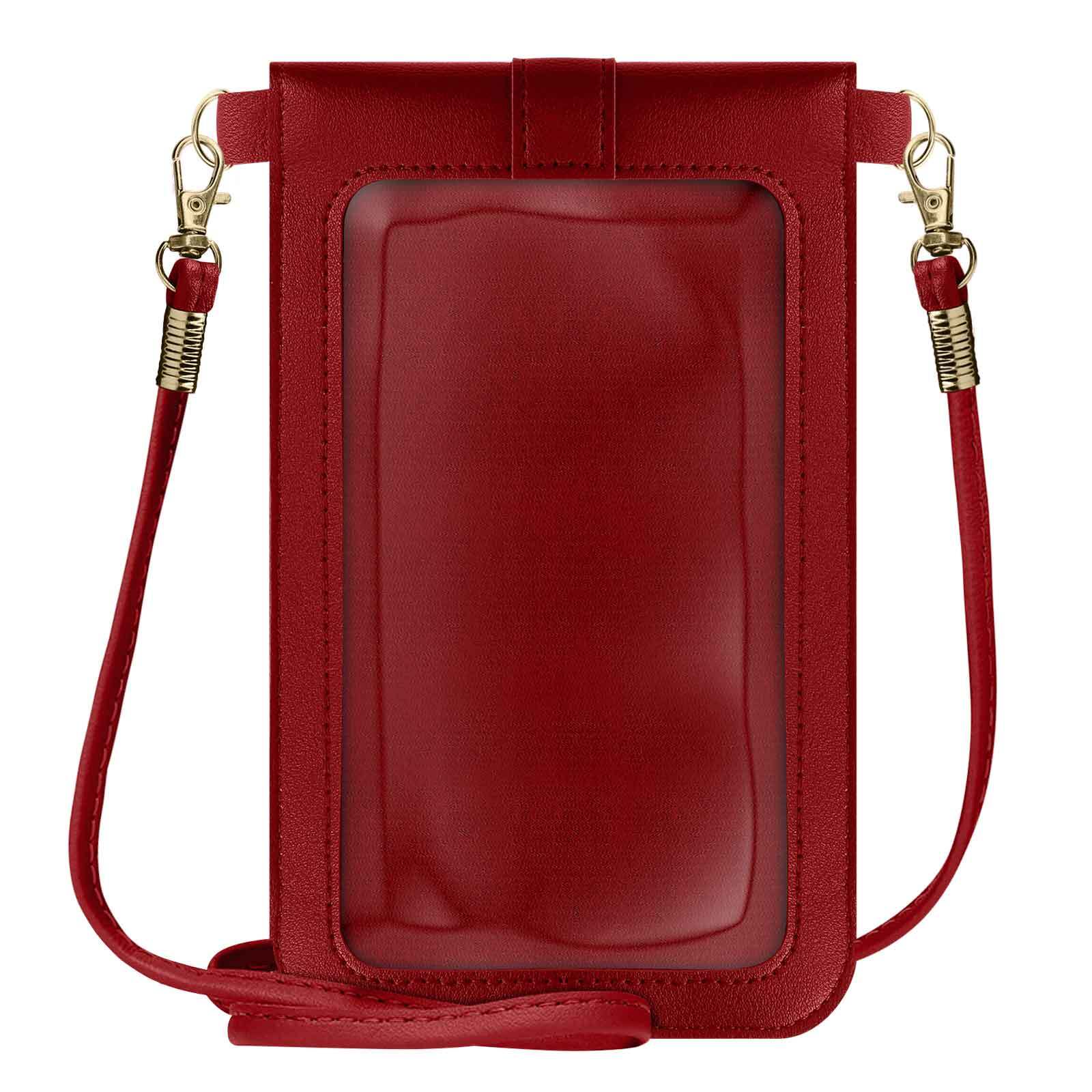 Slim Red Crossbody Phone Bag with 1.4m Strap & Touchscreen Window