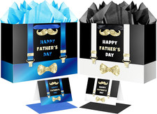 2PCS 12.6" Happy Father'S Day Gift Bag with Card and Tissue Paper  Black, Blue  