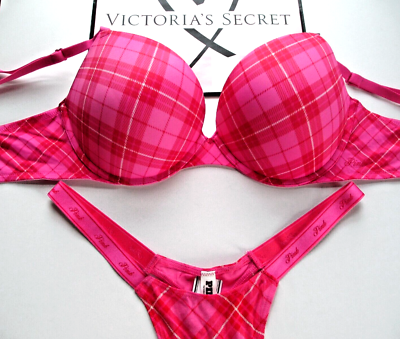 VICTORIA'S SECRET PINK Super Push-Up Bra and Panty Set VS Pink Red