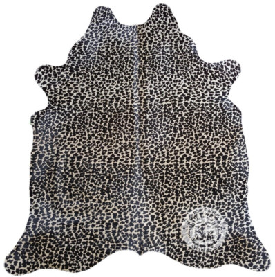 Leopard Printed on Off White Real Cowhide Rug - Size 6x7'