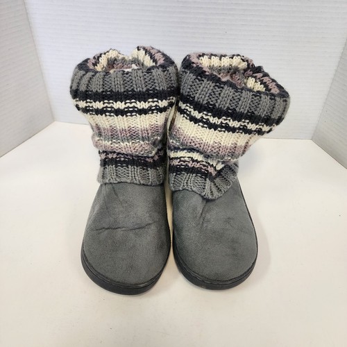 Luk Ees Boots Fabric Knit Slouch Sherpa Lined M 7-8 Gray Faux Suede Winter Fall