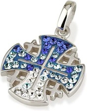 Pendentif croix de Jérusalem pierres précieuses bleues en argent sterling 925