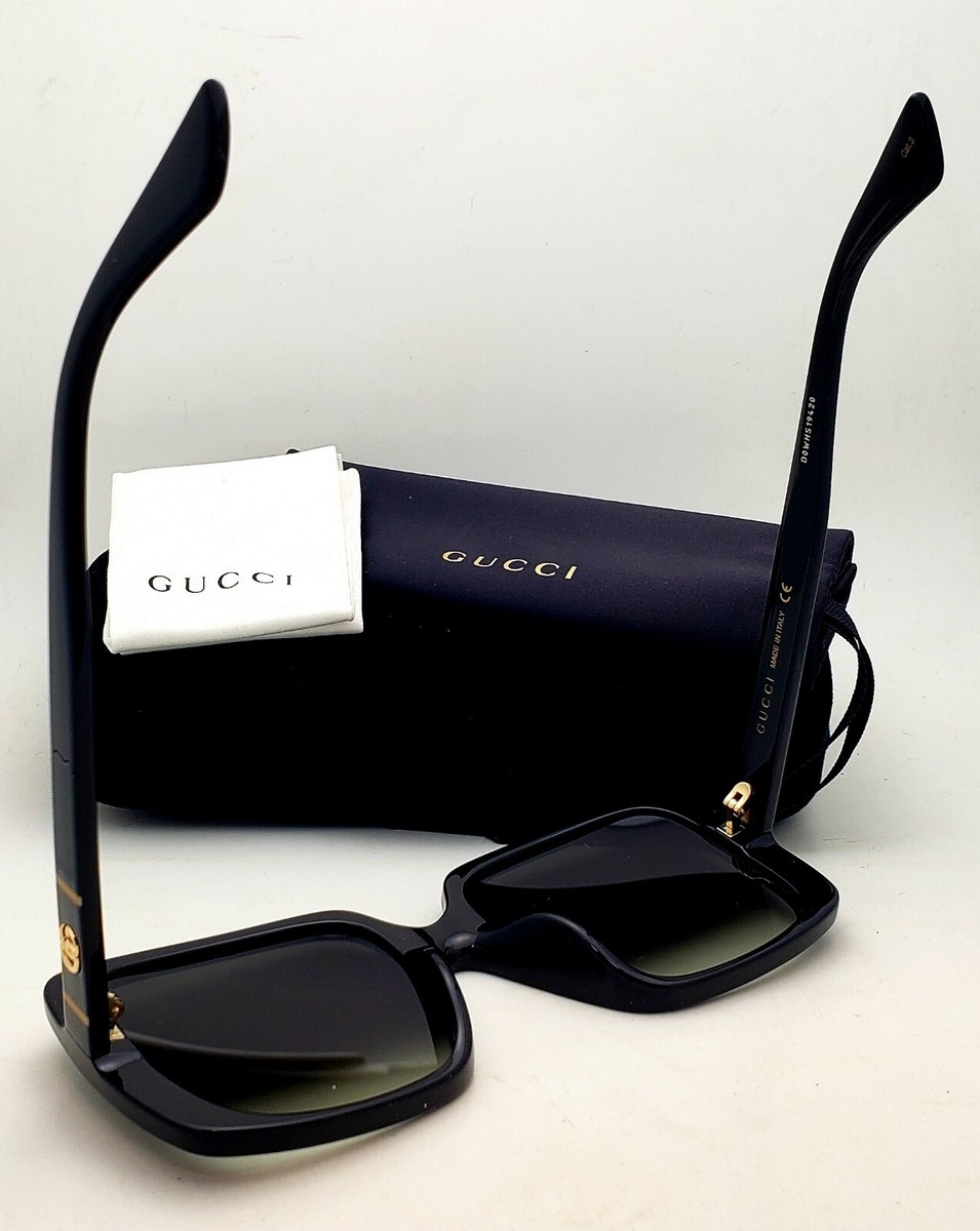 New GUCCI Sunglasses GG0632SA 001 56-18 Black & Gold Frames Grey
