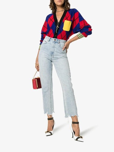 NWT Versace Womens Wool Cardigan Red and Blue Argyle Size 38 FW 2018 - Picture 8 of 24