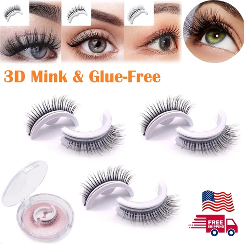 2Pcs Reusable Self Adhesive Eyelashes Natural 3D Mink Glue-Free False Eyelashes - product listing photo
